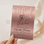 Rose Gold Glitzer Virtual 50. Geburtstagsparty Einladung<br><div class="desc">Elegante und schicke,  virtuell fünfzigste Geburtstagsfeier mit "50 & Fabulous" in einem hübschen Stilskript vor einer Rose goldenen Hintergrund,  mit Rose Gold Imitat Glitzer tropfen von oben.</div>