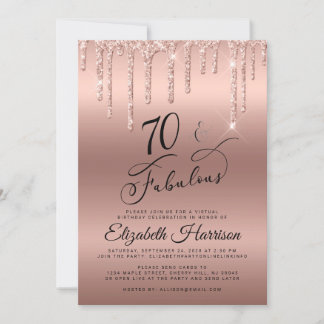 Rose Gold Glitzer Virtual 70. Geburtstagsparty Einladung