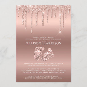 Rose Gold Glitzer Virtual Baby Boy Dusche Einladung