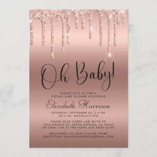 Rose Gold Glitzer Virtual Baby Dusche Einladung