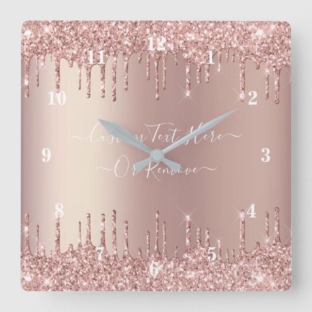 Rose Gold Glitzer Wall Clock Benutzerdefinierter T Quadratische Wanduhr (Vorderseite)