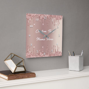 Rose Gold Glitzer Wall Clock mit benutzerdefiniert Quadratische Wanduhr
