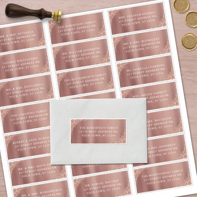 Rose Gold Glitzer Wedding Guest Address Labels (Von Creator hochgeladen)