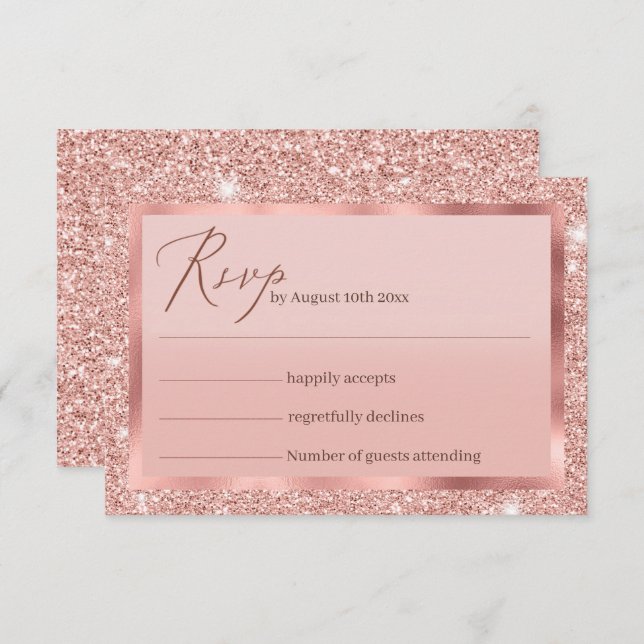 Rose Gold Glitzer Wedding RSVP Card (Vorne/Hinten)