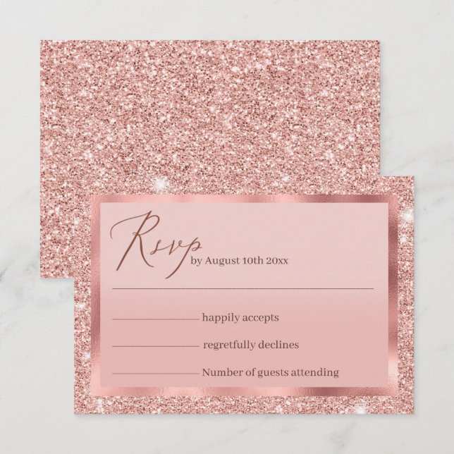 Rose Gold Glitzer Wedding RSVP Card Karte (Vorne/Hinten)
