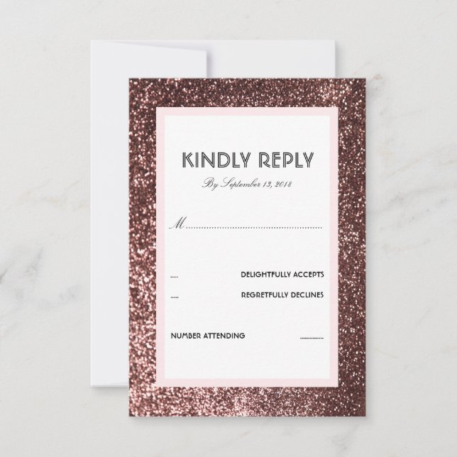 Rose Gold Glitzer Wedding RSVP Card Karte (Vorderseite)