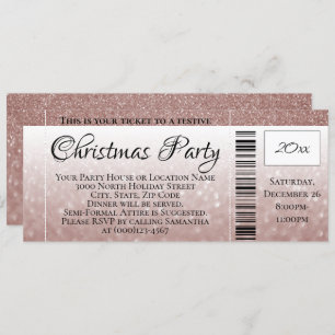 Rose Gold Glitzer Weihnachtsfeiertag Party Ticket Einladung