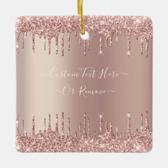 Rose Gold Glitzer Weihnachtsschmuck Custom Text (Vorderseite)