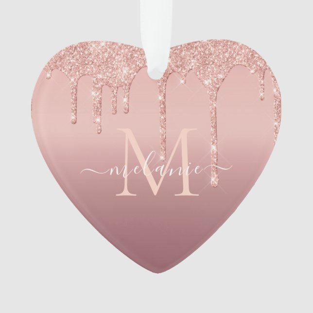 Rose Gold Glitzer Weihnachtsschmuck Personalisiert Ornament (Vorderseite)