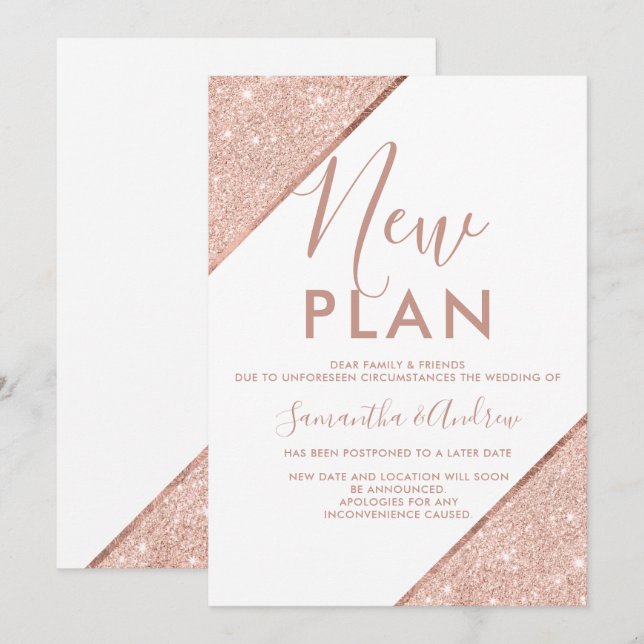 Rose Gold Glitzer Weiße Hochzeit neuer Plan versch Einladung (Vorne/Hinten)