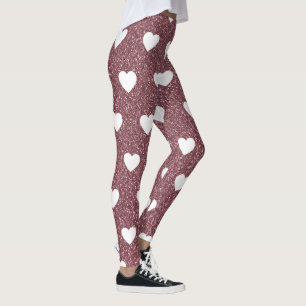 Rose Gold Glitzer Weißes Herzmuster Valentine Leggings