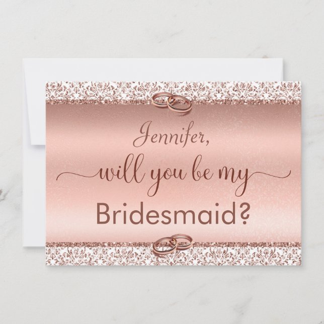 Rose Gold Glitzer werden Sie meine Bridesmaid Einladung (Vorderseite)