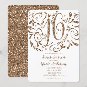 Rose Gold Glitzer Whimsical Lettering Sweet 16 Einladung