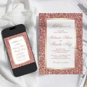 Rose Gold Glitzer White Islamic Moslem Hochzeit Einladung