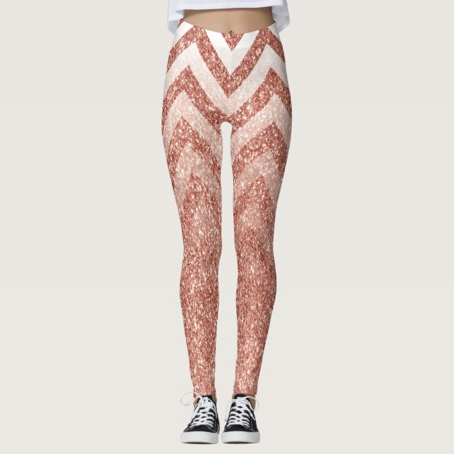 Rose Gold Glitzer Zickzack Leggings (Vorderseite)