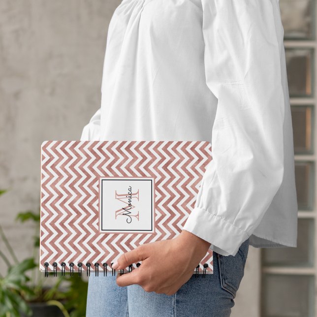 Rose Gold Glitzer Zickzack Muster Monogramm Notizblock (Von Creator hochgeladen)