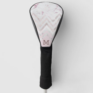 Rose Gold Glitzer Zickzack rosa Marmormonogramm Golf Headcover