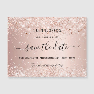 Rose Gold Glitzer zum Geburtstag speichern Datums- Magnetkarte