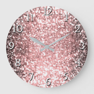Rose Gold Glitzerlichter Mädchen Glitzer Glänzend Große Wanduhr