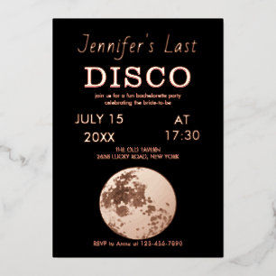 Rose Gold glitzernde Disco Ball Bride letzte Disco Folieneinladung
