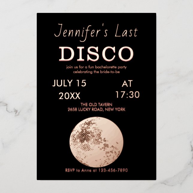 Rose Gold glitzernde Disco Ball Bride letzte Disco Folieneinladung (Vorderseite)