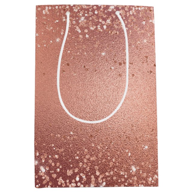 Rose Gold Glitzy Glitzer Sparkle Mittlere Geschenktüte (Vorderseite)