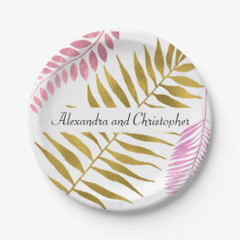 Rose Gold & Gold Foil Tropical Wedding Paper Plate Pappteller