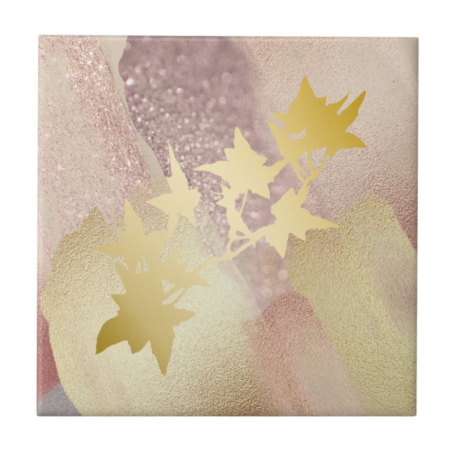 Rose Gold, Gold Keramik Tile (4,25" x 4,25") Fliese (Vorderseite)