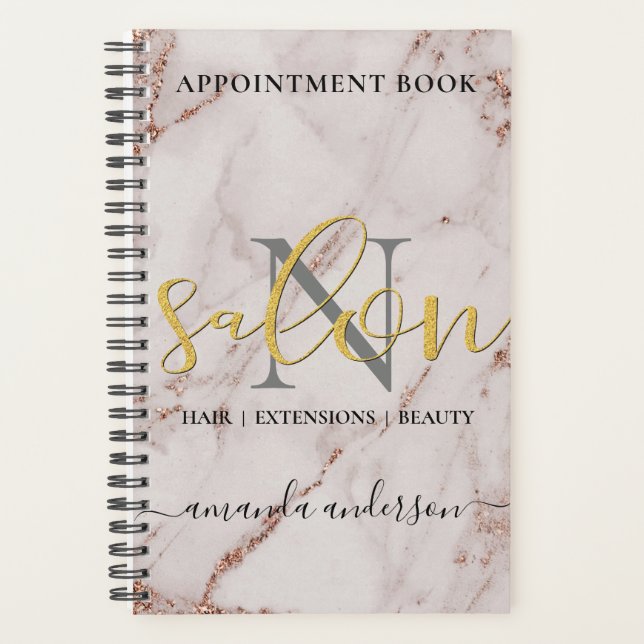 Rose Gold & Gold Salon Terminkalender Planer (Vorderseite)