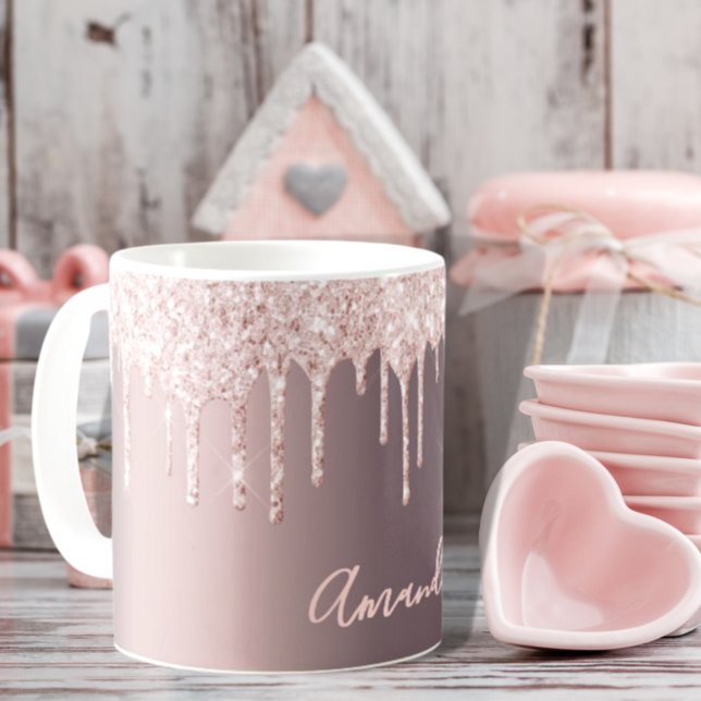 Rose gold goltter drips latte name sparkle kaffeetasse (Von Creator hochgeladen)