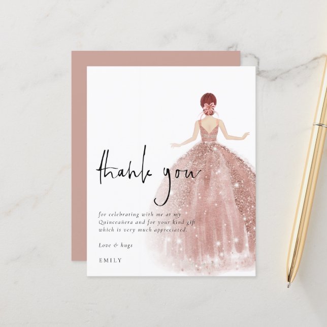 Rose Gold Gown Auburn Quinceañera Dank (Vorderseite/Rückseite Beispiel)