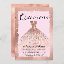 Rose Gold Gown Quinceñera Einladung