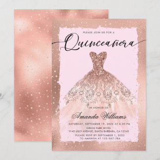 Rose Gold Gown Quinceñera Einladung