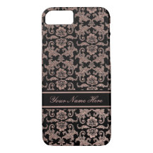 Rose Gold Gradient Metal Floral Damask auf Schwarz