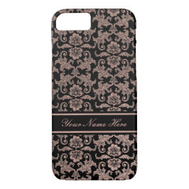 Rose Gold Gradient Metal Floral Damask auf Schwarz iPhone 8/7 Hülle