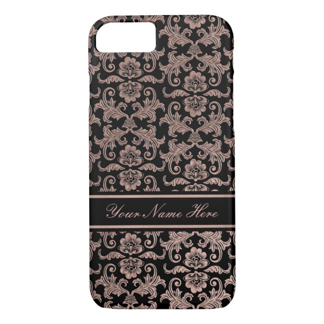 Rose Gold Gradient Metal Floral Damask auf Schwarz Case-Mate iPhone Hülle (Rückseite)