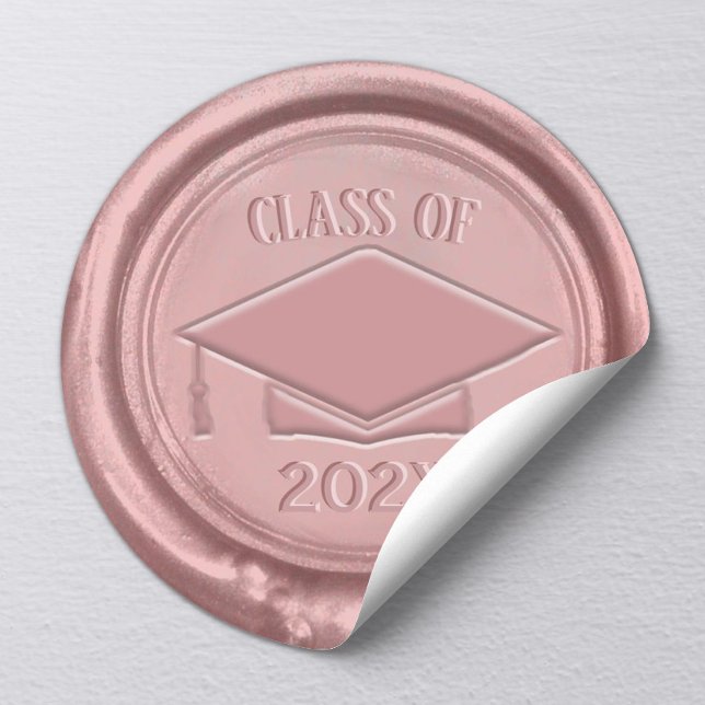 Rose Gold Graduation Cap Class of 202X Wax Siegel Runder Aufkleber (Von Creator hochgeladen)