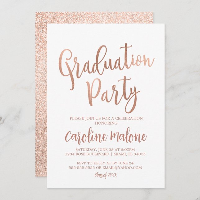 Rose Gold Graduation Party Einladung (Vorne/Hinten)