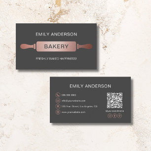 Rose Gold Grau Rolling Button Bäckerei QR Code Visitenkarte