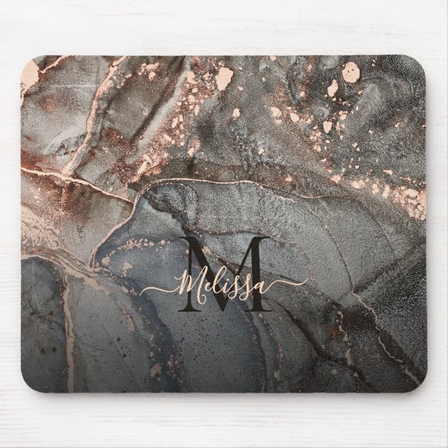 Rose Gold Graue Tinte Marmor Monogramm  Mousepad (Vorne)