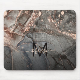 Rose Gold Graue Tinte Marmor Monogramm Mousepad