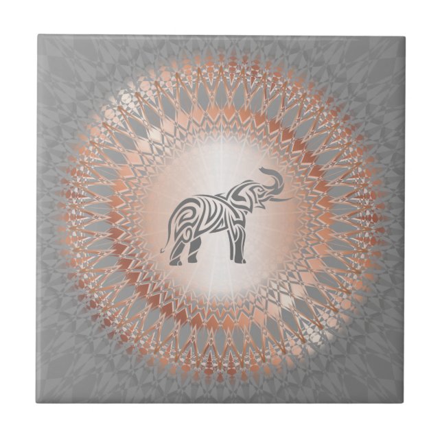 Rose Gold Grauer Elefant Mandala Fliese (Vorderseite)