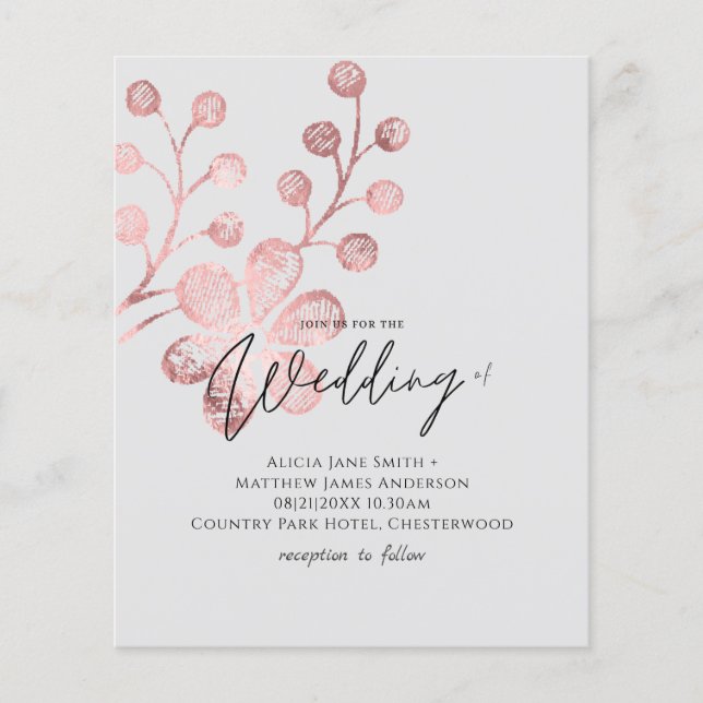 Rose Gold Gray Botanische Hochzeitseinladungen (Vorderseite)