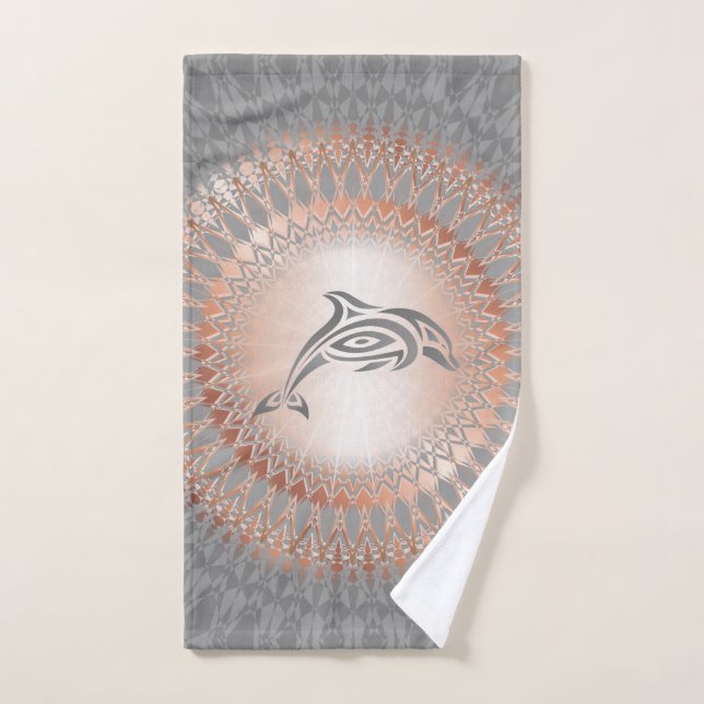 Rose Gold Gray Dolphin Mandala Handtuch (Handtuch)