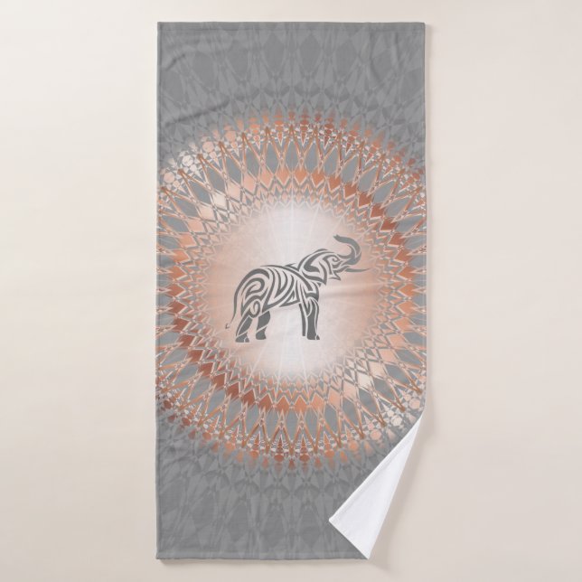 Rose Gold Gray Elephant Mandala Badehandtuch (Badehandtuch)