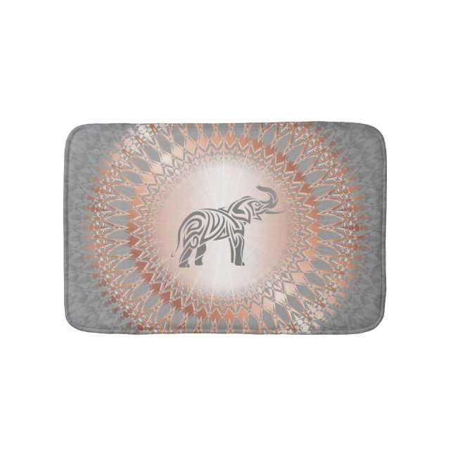 Rose Gold Gray Elephant Mandala Badematte (Vorderseite)