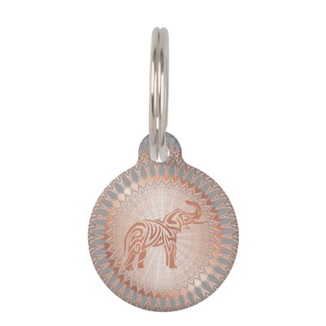Rose Gold Gray Elephant Mandala Haustiermarke (Vorderseite)