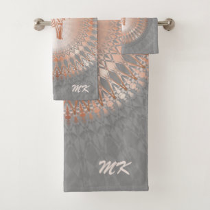 Rose Gold Gray Elephant Mandala Initialen Badhandtuch Set