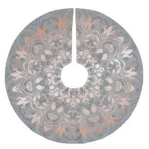 Rose Gold Gray Floral Mandala Brushed Polyester Tr Polyester Weihnachtsbaumdecke