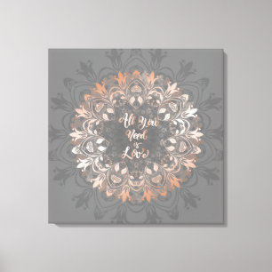 Rose Gold Gray Floral Mandala Liebe Leinwanddruck